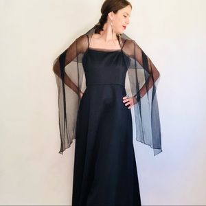 🔥SOLD🔥90s VTG Black Satin Spaghetti Strap Sleeveless A Line Evening Gown